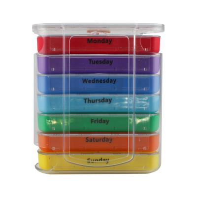 China Eco-friendly Weekly Container Pill Organizer 28 Colorful 7days Tablet Pill Box for sale