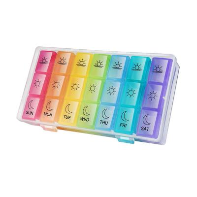 China Daily Medicine Tablet Dispenser Weekly Pill Box Organizer 7 Days 21 Compartments for sale