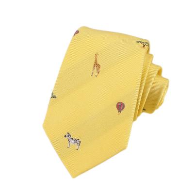 China 100% Dacheng Logo Men's Silk Woven Yellow Fancy Tie Tie Manufacturers Wholesale for sale