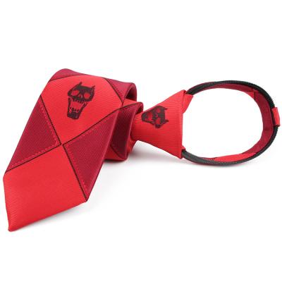 China Wholesale 100% Polyester Dacheng JoJo's Bizarre Adventure Kira Yoshikage Cosplay Skull KILL red jacquard zipper neck tie for sale