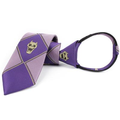 China Wholesale Polyester Dacheng JoJo's 100% Bizarre Adventure Kira Yoshikage Cosplay Skull KILL purple jacquard zipper neck tie for sale