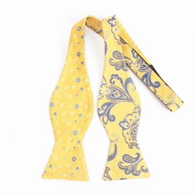 China fashion 100 silk butterfly yellow paisley self tie bow tie for men for sale