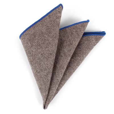 China Jacquard Dacheng Wholesale Brown Striped Square Pocket Mens Wool Blended Handkerchief for sale