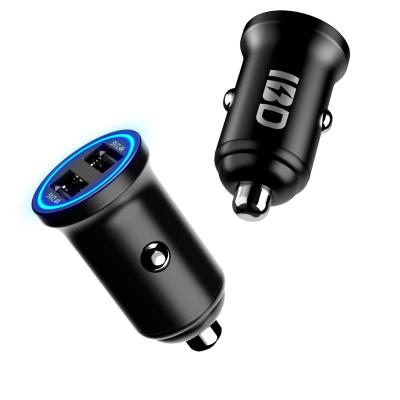 China Hot Selling Dual Ports 4.8A 24W IBD Smart Car Charger Dual Ports 4.8A 24W Smart Car Charger With Logo Light Blue Led Ring 4.8A 24W Max Mini Size Car Charger Led for sale