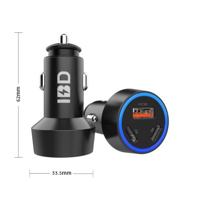 China IBD 58W Unique Metal Design Palladium 20W USB C Fast Car Charger 3 in 1 Qc3.0 Adapter Mobile Phone Led Car Charger for Iphone 12 for sale