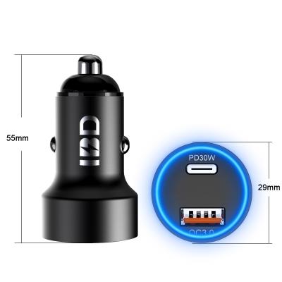 China Hot Selling Blue Type-C 18W Car Charger LED Light Quick Charging QC 3.0 Dual Ports IBD High Power Car Charger 18W QC 3.0 Dual Ports High Power IBD PD Car USB Charger PD 30W PPS for sale