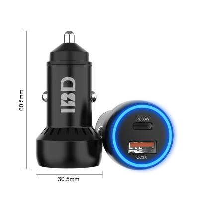 China New and Hot Total 48W Dual Ports Mobile Phone Car Mobile Phone Metal Car Charger IBD Charger PD and QC3.0 for sale