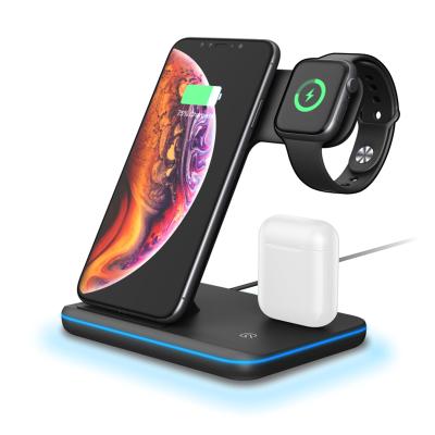 China Smart Match Quick Charge New 3 in 1 Charger Stand 15W 10W Qi Fast Wireless Charging Smart Watch TWS Earphone Charging Dock for sale