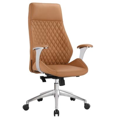 China Luxury Leather Chair PU Boss or Manager Chair Tan (Height) Adjustable Classic Aluminum Base Modern Office Meeting Room Leather Executive Meeting Room for sale