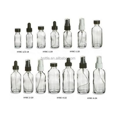 China Personal Care Boston Round Clear Glass Bottles American Standard G.P.I 400 Screw Neck Finish With Different Closure for sale