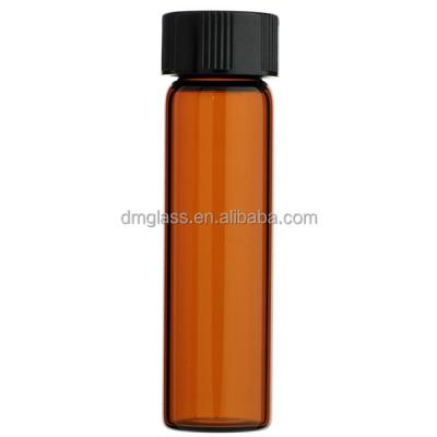 China AMBER GLASS 4 DRACH COSMETIC VIALS WITH BLACK SCREW LIDS for sale