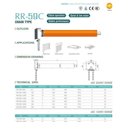 China Modern Chain Door Blind Shutter Curtain AC 80nm 140nm Smart Remote Linear Operation 80nm 140nm Wifi Wifi 59C Roll Up Tubular Motor for sale