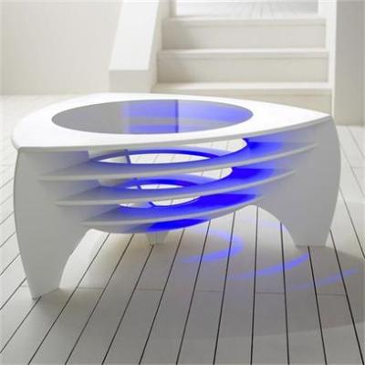 China (Height) Modern adjustable round solid surface and glass coffee tables with led lighting for sale