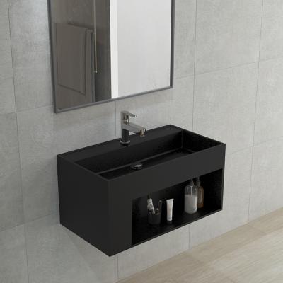 China Easy Clean Black Artificial Marble Stone Hand Free Sink With Good Price New Design Wash Basin for sale