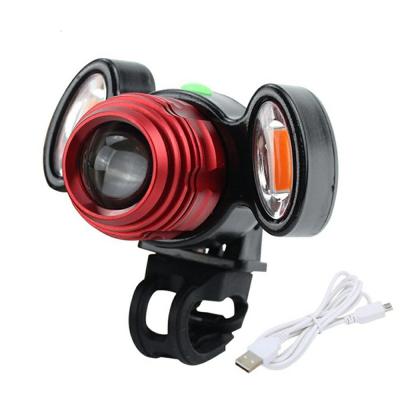 China Front Light Aluminum Three Head Frontlight Bike Accessories Cycling Led Warning Light Red Usb Rechargeable for sale