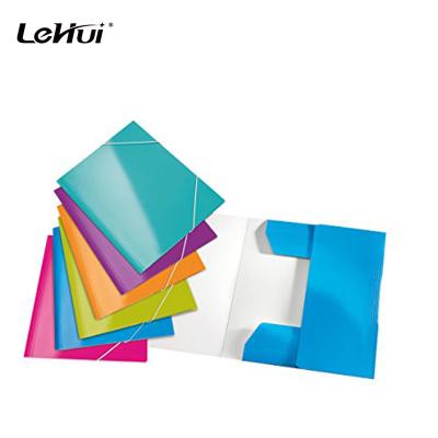 China Eco-friendly high quality glossy pp laminated 300gsm 3-Flap folder with elastic bands for school office supplies and for sale