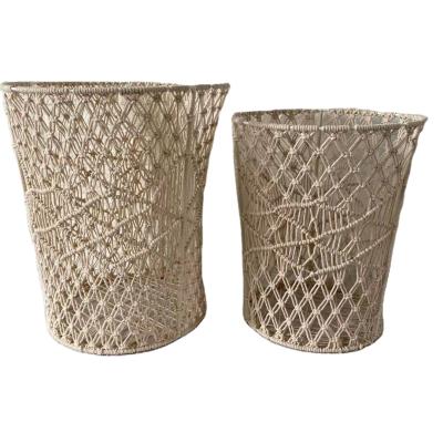 China Sustainable Pure Manual Weaving Receive A Laundry Basket Iron Basket Skeleton Support Customized INS Storm Bohemia for sale