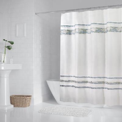 China Viable Ready To Ship Mosaic Embroidery Polyester Designer High Quality Pure White Shower Curtain for sale