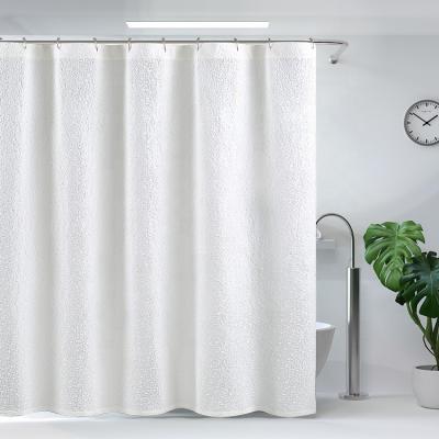 China Sustainable Ready To Ship Wholesale Aishah Solid Color White Embossed 100% Polyester Shower Curtains for sale