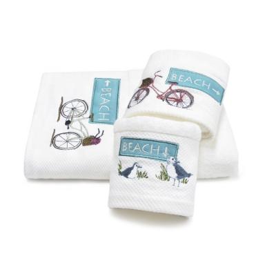 China Kid Safe Ready To Ship Pure White Cotton Bicycle Running Embroidery Sports Bath Towel Set for sale