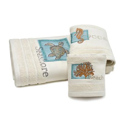 China Kid Safe Ready To Ship Super Soft 100% White Color 520gsm Cotton Velvet Bath Towel Sets With Embroidery for sale