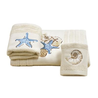 China Wholesale-Safe High Quality Pure Cotton Velvet Towel Beach Embroidery Bath Towel Sets For Kids for sale