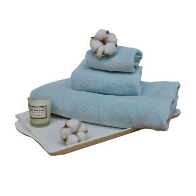 China Sale Gift Child Safe Soft Blue Woven Luxury Branded Towel Well Set 100% Cotton for sale