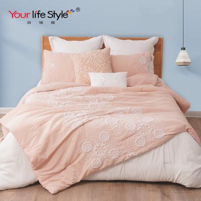 China Viable High Quality Custom Solid Color 3Pc Pink Embroidered 100% Polyester Duvet Cover Set for sale