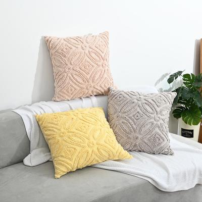 China Factory Direct Selling Cotton Plain Color 3D Embroidery Anti-Static Tufted Cushion Cover 100% Decorative Pillow for sale