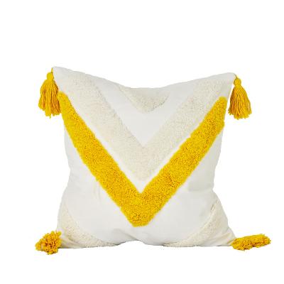 China Cushion antistatic cover 50x50 | Tufted Textured 100% Cotton Pillow Case | Mustard Yellow and Cream White Tassel Pillow Cover for sale