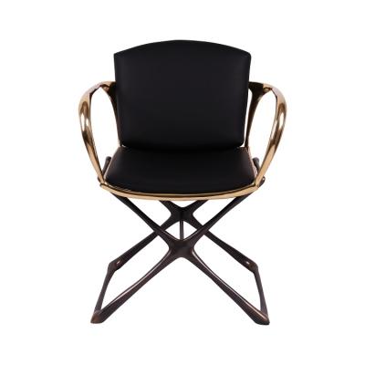 China Detachable Modern Luxury Black Brass Single Frame Black Bronze Leather Soft Bag Chair Cover Single Chair for sale