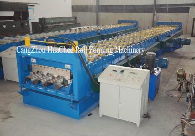 China PLC Control Hydralic Cut Metal Deck Roll Forming Machine For 26 Roller Stations for sale