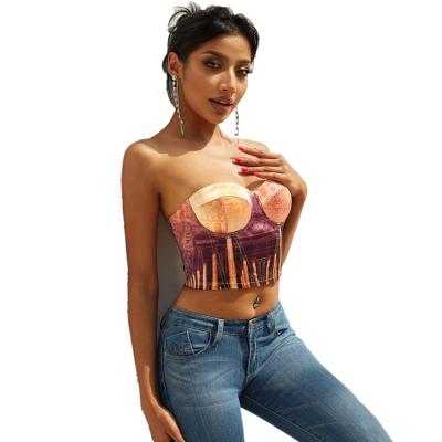 China QUICK DRY Bra Tops All Over Parthenon Sunset Print Satin Ribbon Solid Back Adjustable Lift Up Bustier Summer Tops For Women 2022 for sale