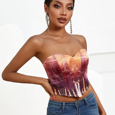 China QUICK DRY Copy of Parthenon in Top Ribbon Thick Tie Sunset Color Satin V-Neck Back Crop For Women Y2K Bustier Sexy Hot Summer 2022 Outfit for sale