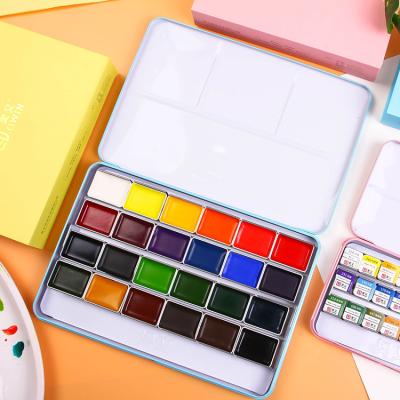 China AOWEN Lover's Watercolor Paint Set Professional Acrylic Solid Metal Box with Brush Mixing Palette Big Half Filters Art Supplies for Art for sale