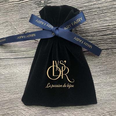 China Handmade Custom Ring Box Gift Bag Velvet Pouch Velvet Plush Cloth Luxury Plush Cloth Bag Bronzing Wholesale LOGO Necklace Box Jewelry for sale