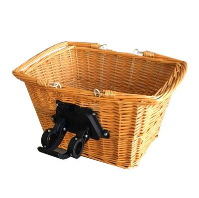 China Simple Handmade Woven Removable Willow Bike Baskets Wicker Bicycle Rattan Bicycle Basket for sale