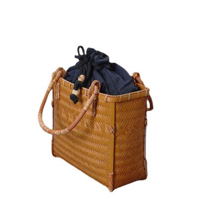 China New Design Summer Natural Handmade Wholesale Beach Bags Handmade Weaving Bamboo Rattan Straw Satchel for sale