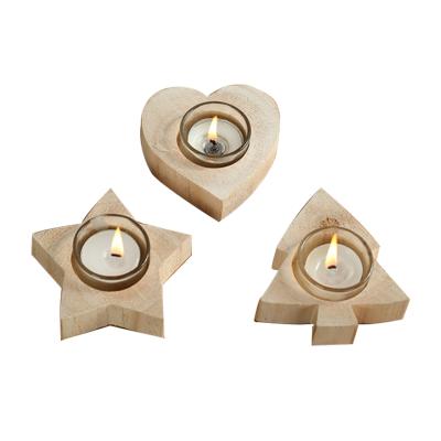 China Classic Driftwood Wooden Christmas Tree Shape Tealight Candle Holder for sale