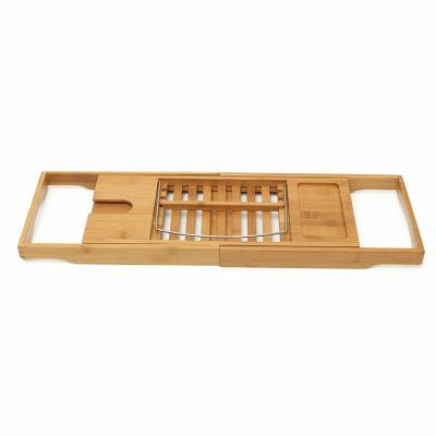 China Minimalist Bamboo Bathtub Tray with Widening Sides Reading Tray and Wine Glass Holder Cell Phone Tablet Holder Luxury in Bath for sale