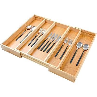 China Viable Custom Bamboo Retractable Knife Holder Storage Box Tableware Drawer Bamboo Commodity Box for sale