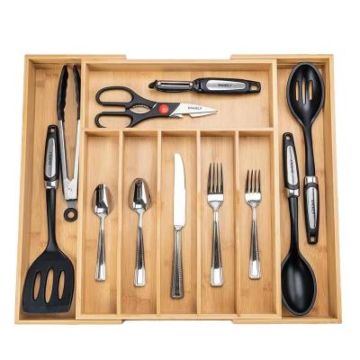 China Viable Custom Bamboo Silverware Organizer Expandable Kitchen Drawer Organizer And Utensil Organizer Cutlery Tray for sale