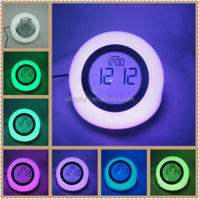 China Modern Multi Color With Digital Alarm Clock Lamp 7 Color Chaning Night Light Touch Key Led Lamp for sale