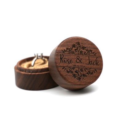 China High End Storage Custom Engraved Name Walnut Wooden Wedding Ring Jewelry Gift Packaging Box Proposal for sale