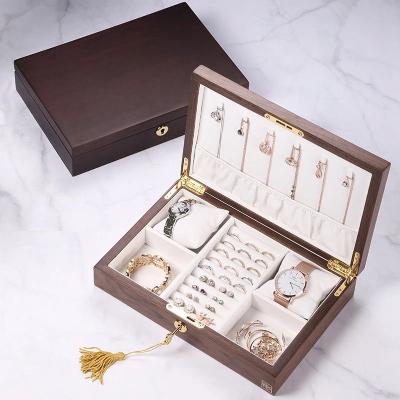 China Handmade Delicate Wood Storage Watch Necklace Bracelet Ring Jewelry Ornaments Storage Case Real Box for sale