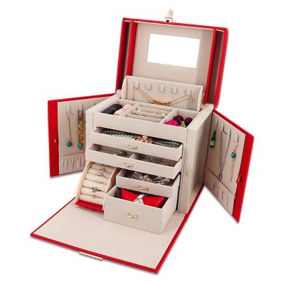 China Large Storage Capacity Multi Functional Faux Leather Jewelry Ornaments Display Storage Case Luxury Box for sale