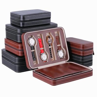 China Handmade Watch Boxes & Cases Wholesale Luxury Leather PU Carbon Fiber Watch Gift Display Storage Packaging Box Case With Zipper And Stitching for sale