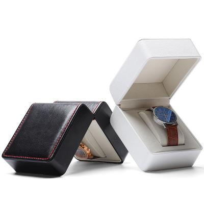 China Handmade Watch Boxes & Cases Wholesale Ready To Ship Factory Simple Leather PU Watch Gift Display Storage Packaging Box for sale