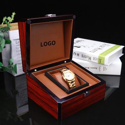 China Handmade Watch Boxes & Cases Wholesale Custom Lacquer Finish Wooden Watch Organizer Gift Display Case Box With Lock for sale