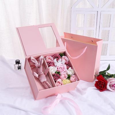 China Recyclable Wholesale Custom Eternal Square Paper Flower Gift Packaging Box For Bouquet Arrangements Valentine's Day for sale